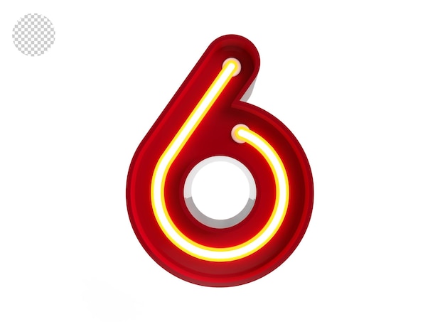 Number 6 Alphabet made from Neon Light with clipping path