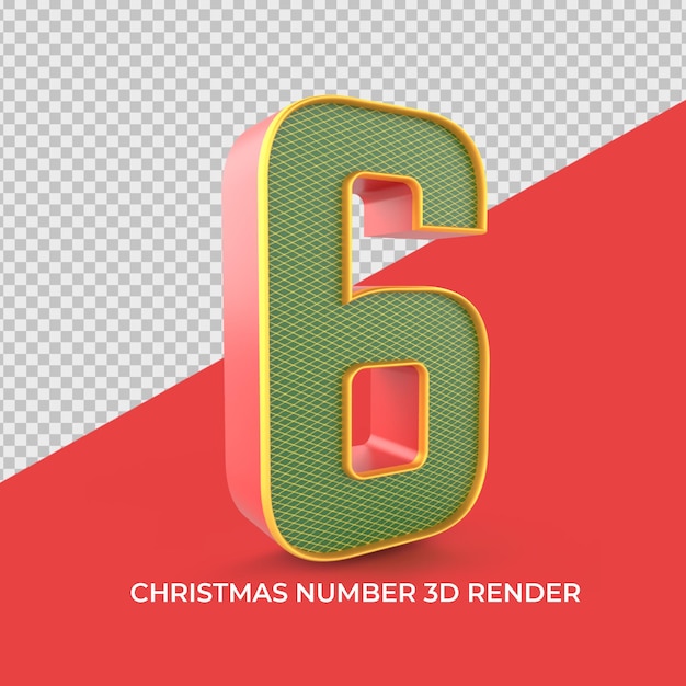 PSD number 6 christmas ornaments 3d render