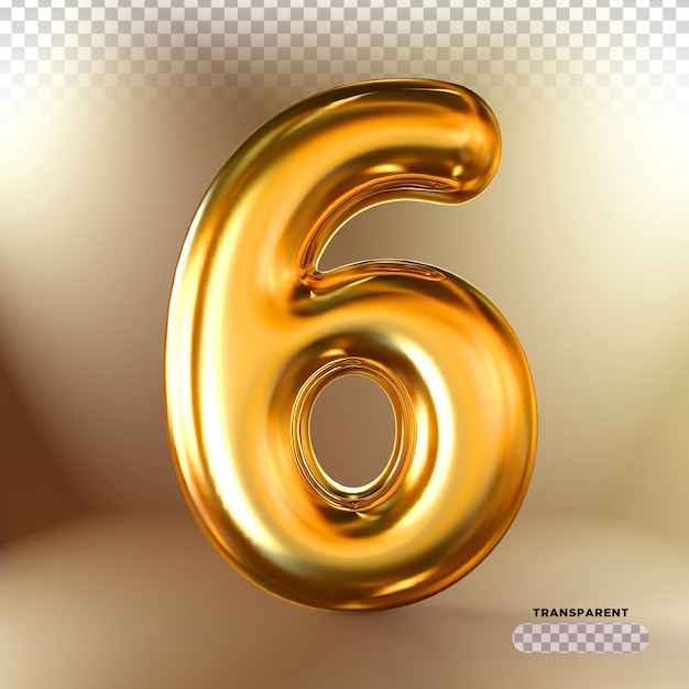 number 6 gold balloons 3D render