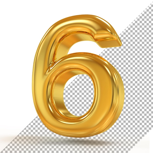 Number 6 gold luxury 3d render styles