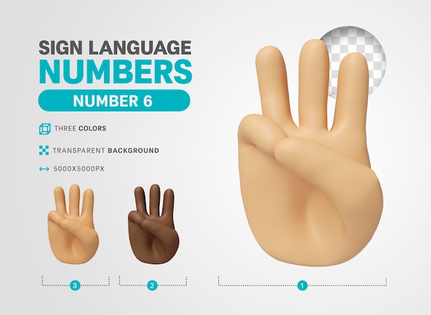 미국 언어 기호 3d 렌더링 만화에서 숫자 6