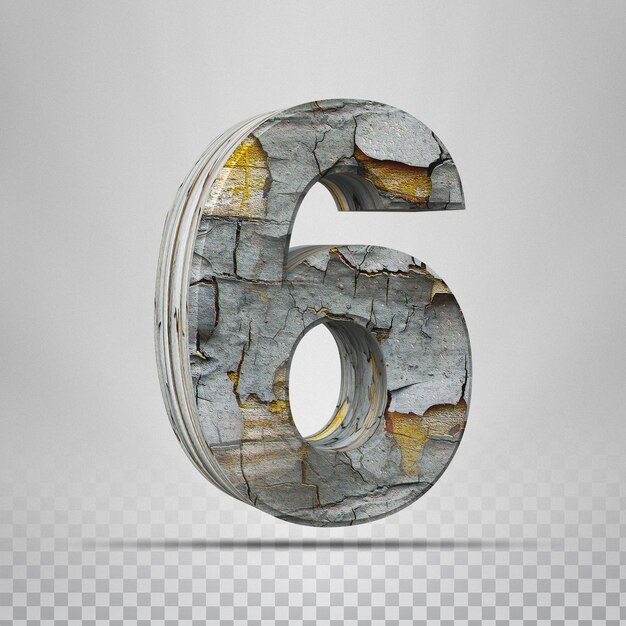 Number 6 with wood texture 3d rendering