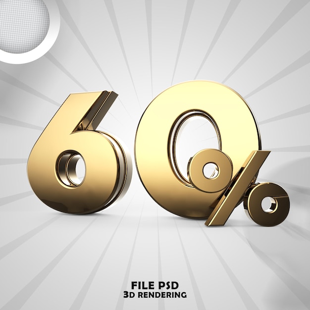 PSD number 60 3d gold rendering