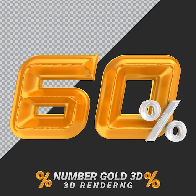 Number 60 gold 3d rendering