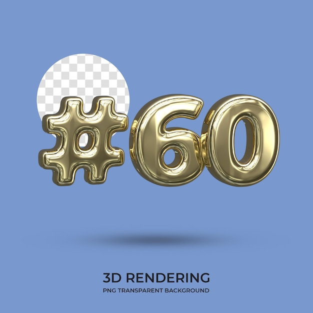 PSD numero 60 gold text 3d rendering sfondo trasparente