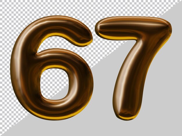 Number 67 design with balloon style in 3d render