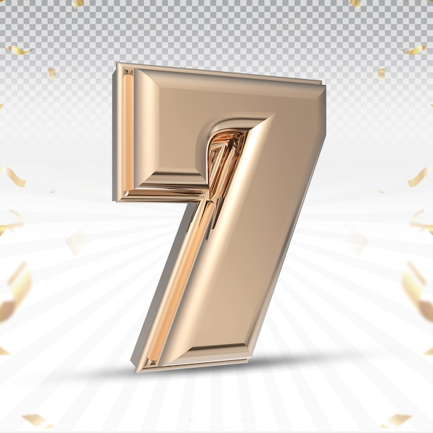 Number 7 3d render collection with color golden