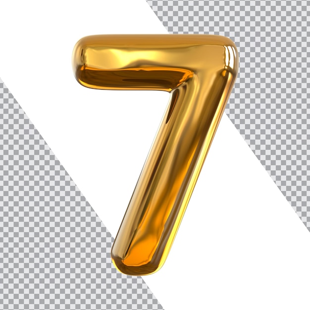 Number 7 3d render style golden luxury