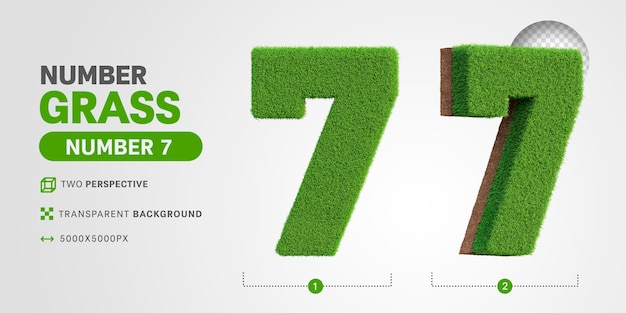 Number 7 in 3d render with realistic grass