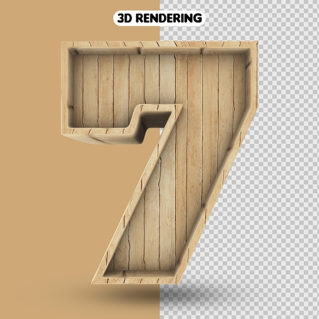 Number 7 3d render wood with realistic