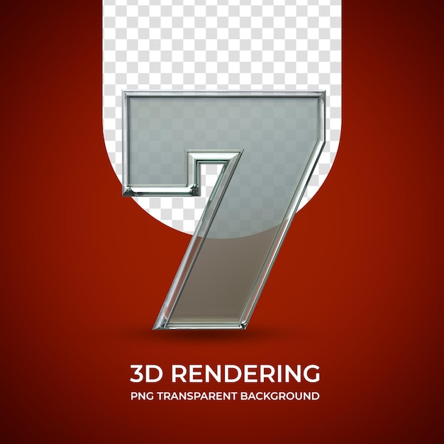 Number 7 3d rendering isolated transparent background glass style