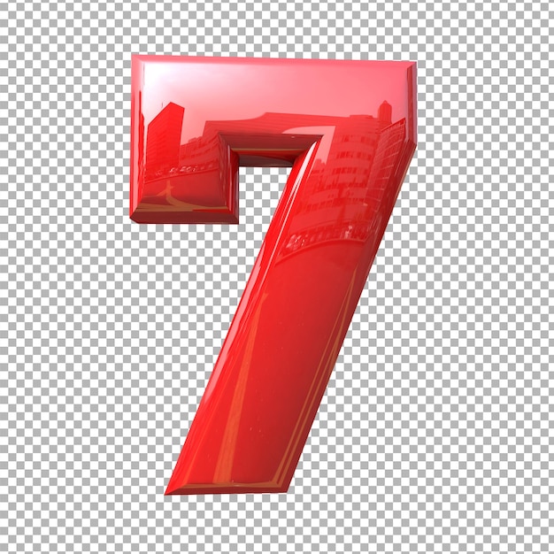 Numero 7 alfabeto colore rosso 3d premium psd premium psd