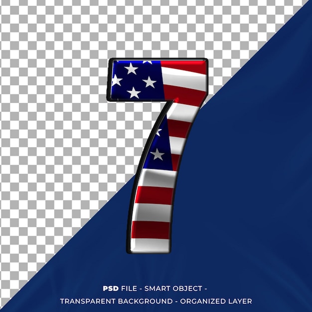 Число 7 в стиле американского флага 3D буквы