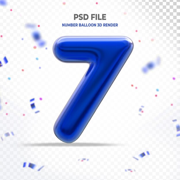 ナンバー7バルーンブルー3Dレンダリング