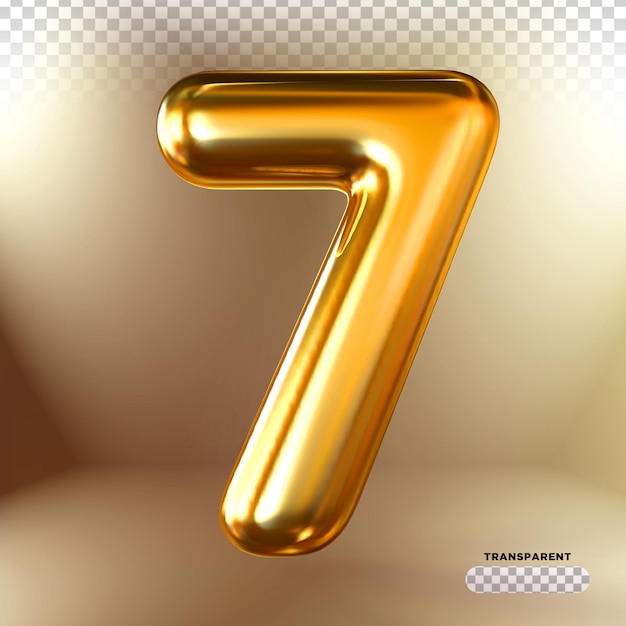 Number 7 gold balloons 3d render