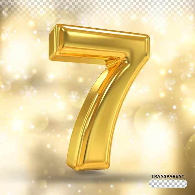 PSD number 7 golden style 3d render