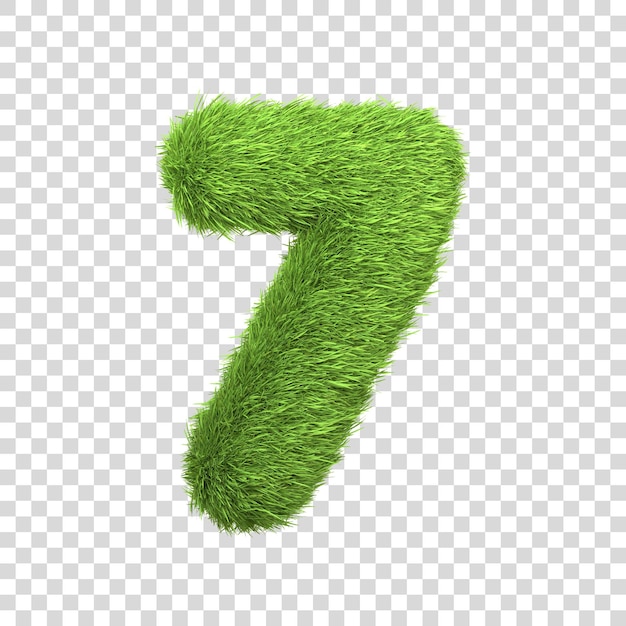 The number 7 shaped from dense green grass set against a pure white backdrop Number seven Front view
