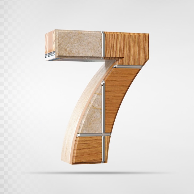 Number 7 with Style wood 3d Rendering