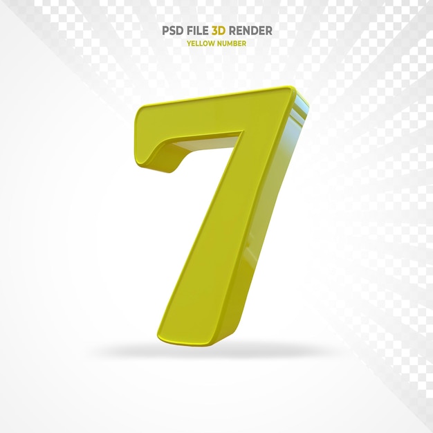 Number 7 Yellow 3D Render