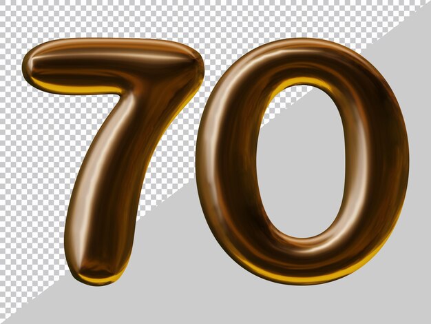 Number 70 design with balloon style in 3d render