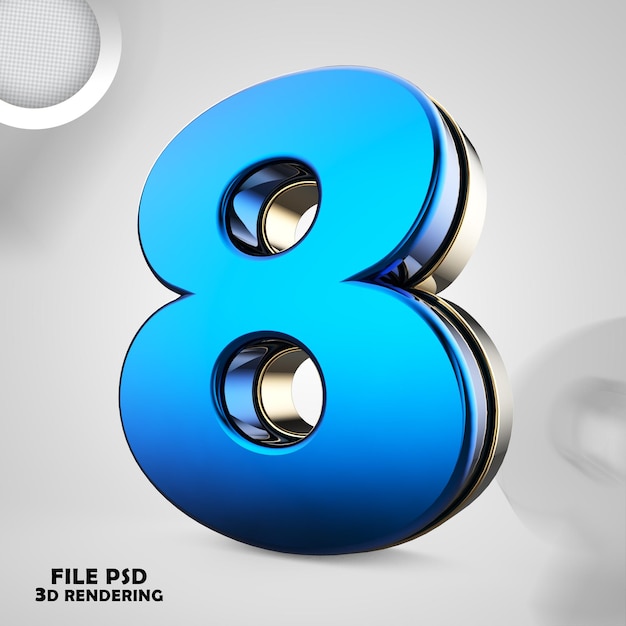 Numero 8 3d rendering blu