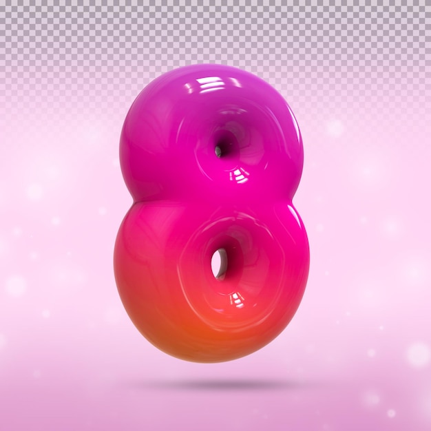 Number 8 3D render collection with color Instagram