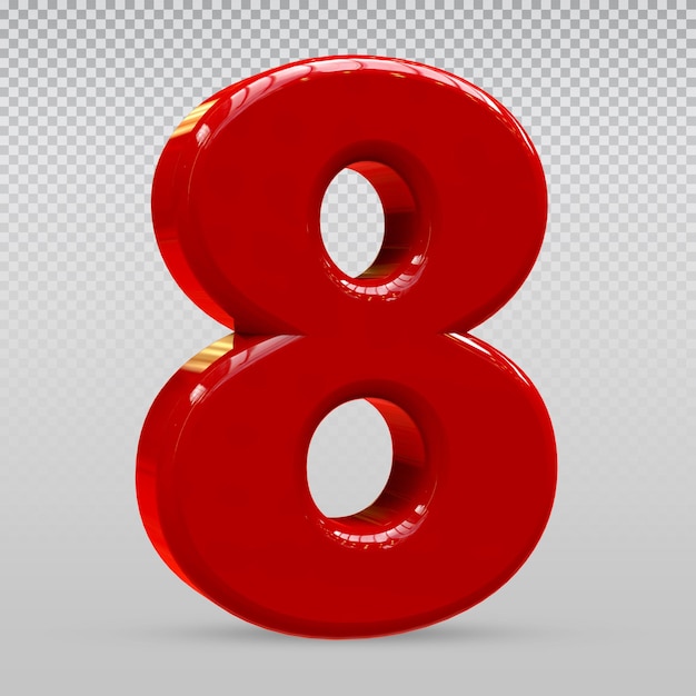 Number 8 3D Render collection with color red style