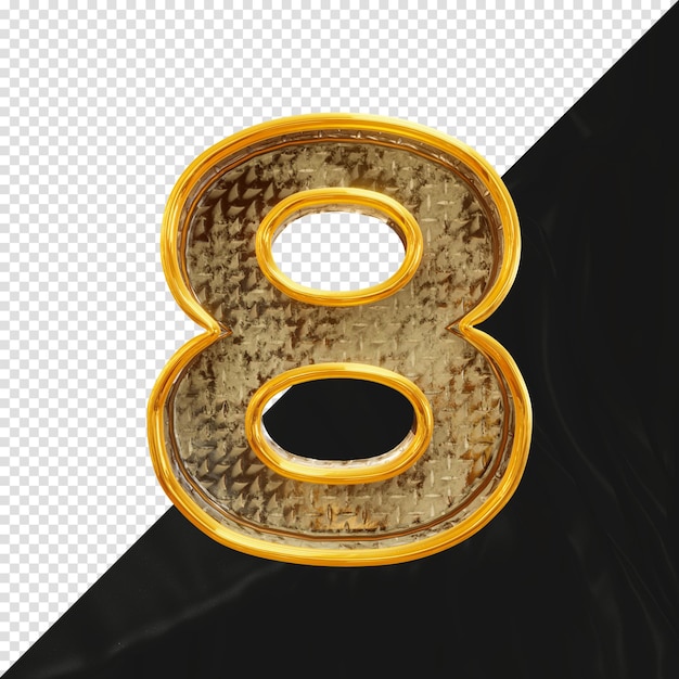 Number 8 3d render with realistic metallic texture front view