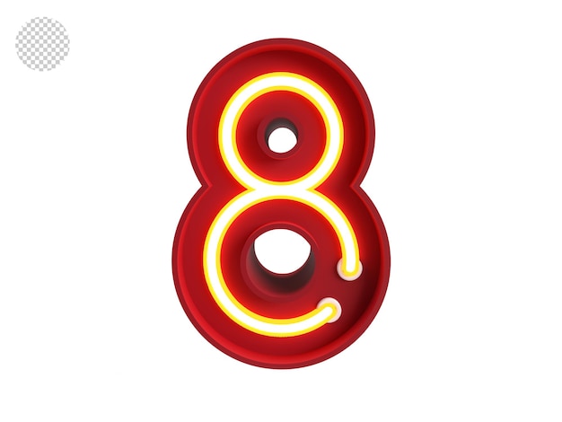 Number 8 Alphabet made from Neon Light with clipping path