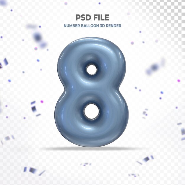Number 8 Balloon Cool Grey 3D Render