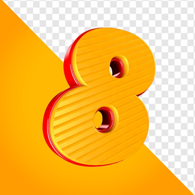 PSD number 8 eight 3d yellow and red