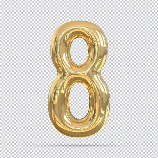 PSD number 8 gold 3d render