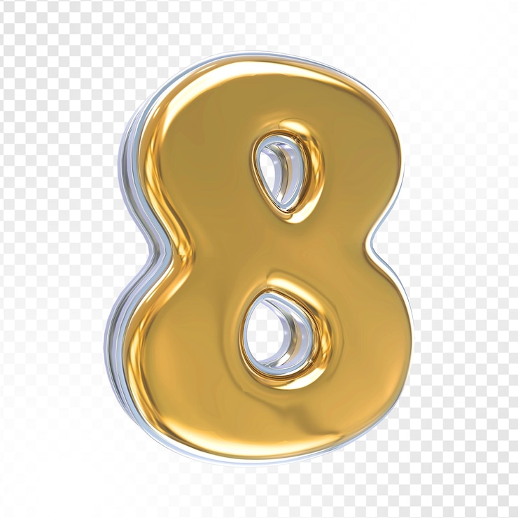 PSD number 8 gold 3d render