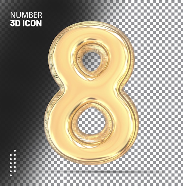 Number 8 gold luxury 3d render