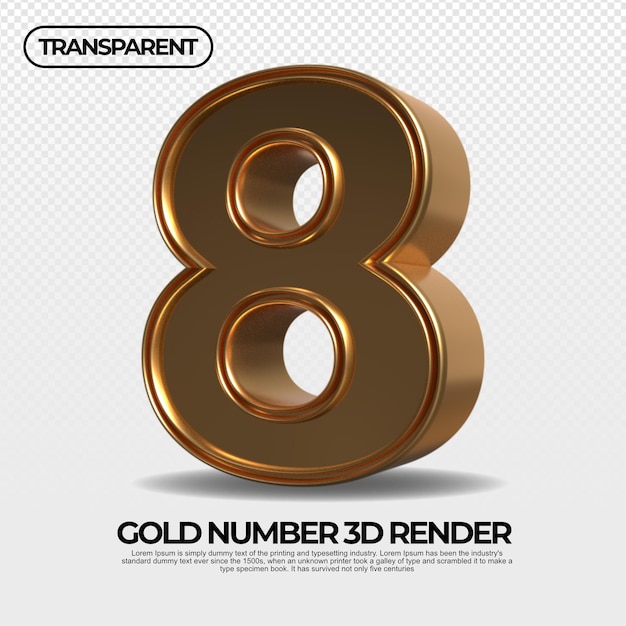 number 8 gold transparent luxury 3d