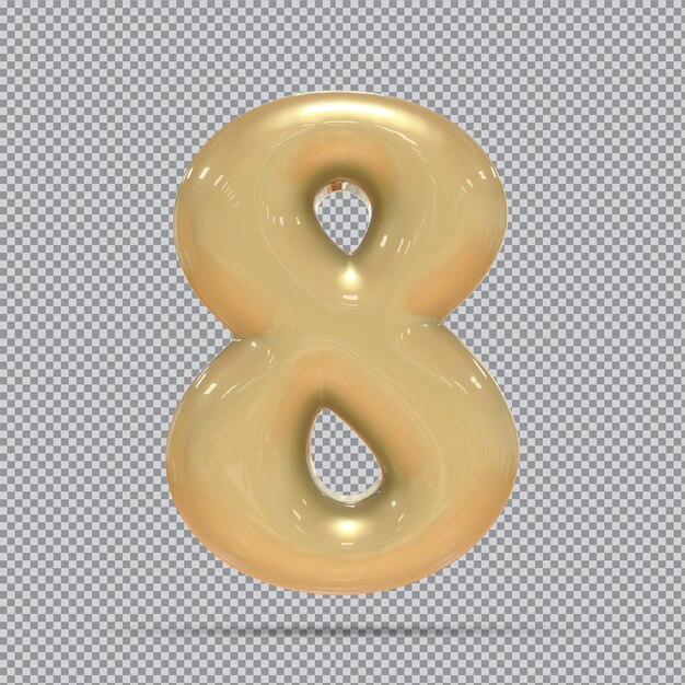 PSD number 8 golden 3d rendering