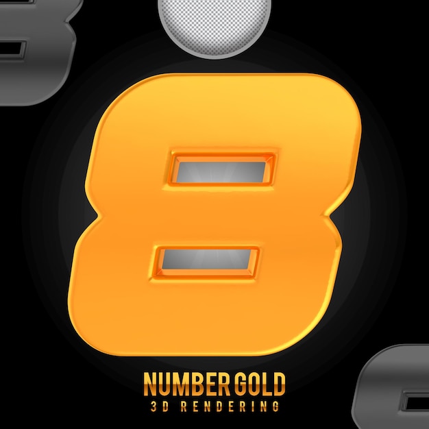 PSD number 8 golden 3d rendering