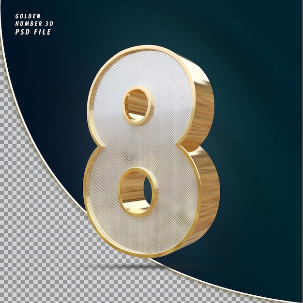 Number 8 Golden luxury 3D render