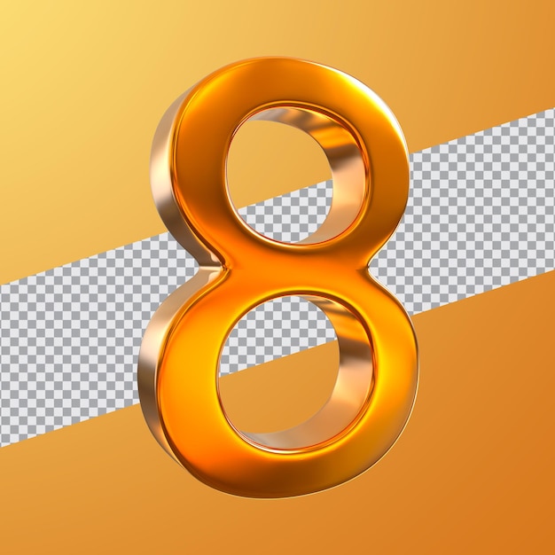 PSD number 8 golden style 3d render