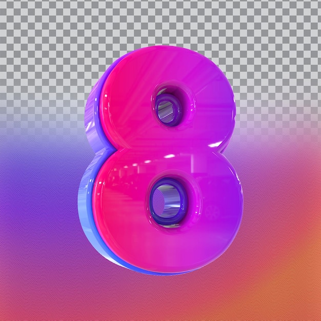 Number 8 Gradient 3d render Style luxury