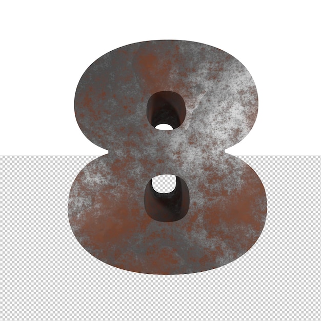 Number 8 rusty iron text effect 3d render