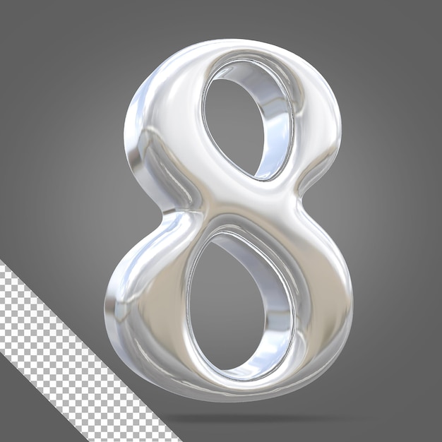 Number 8 silver 3d styles