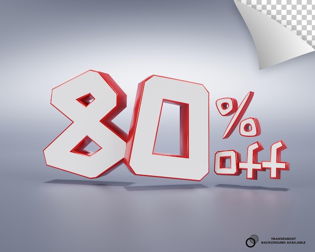 PSD number 80 percentage red discount black friday for business store 3d render