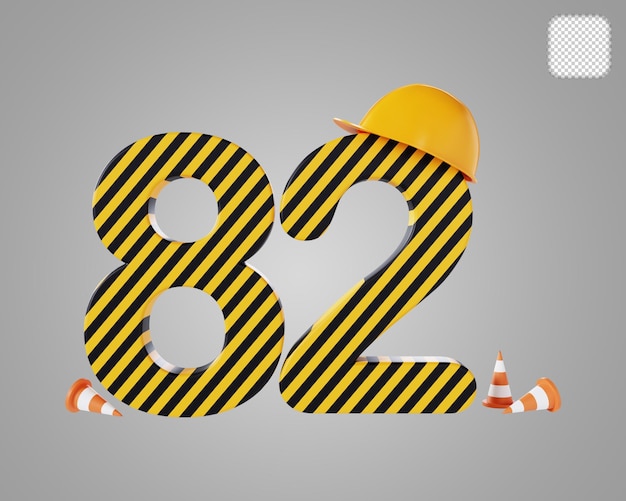 Number 82 Construction Style 3D illustration
