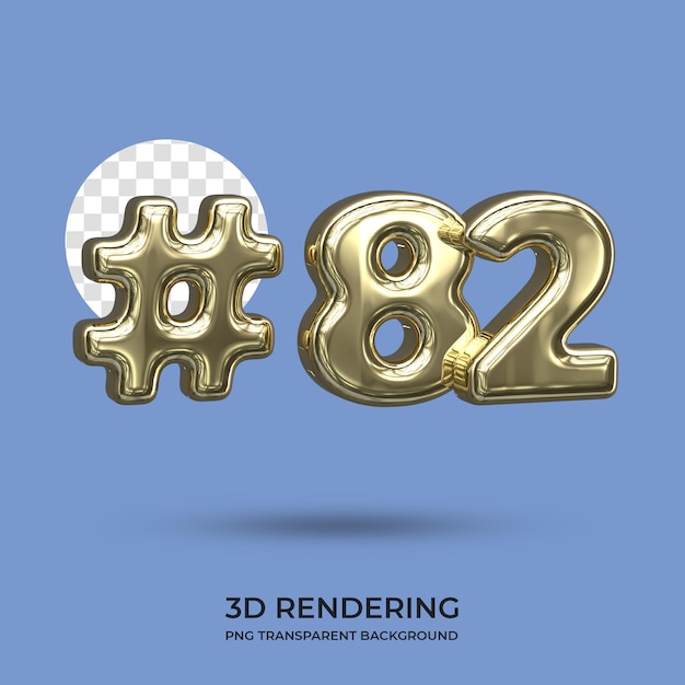 PSD number 82 gold text 3d rendering transparent background