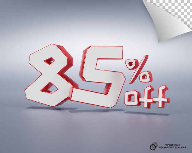 PSD number 85 percentage red discount black friday for business store 3d render