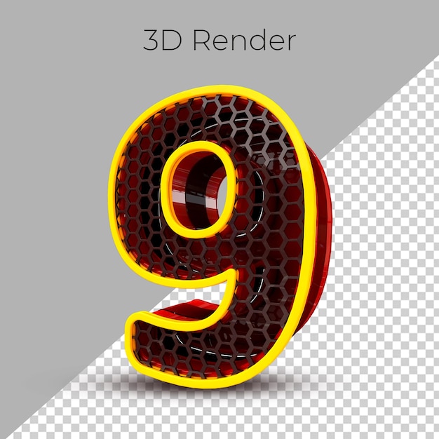 number 9 3d plastic render