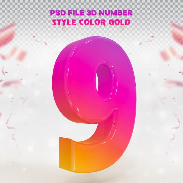 Number 9 3d render collection with color instagram