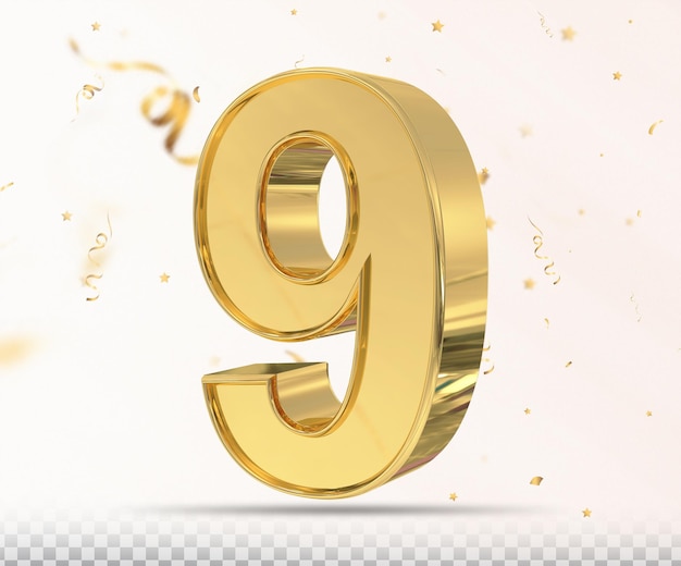 Number 9 3d render style golden luxury