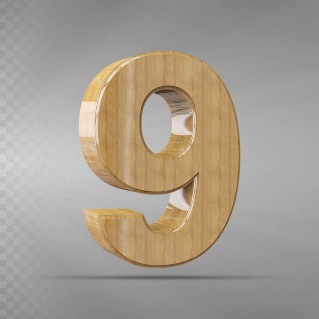 PSD numero 9 rendering 3d con style wood luxury